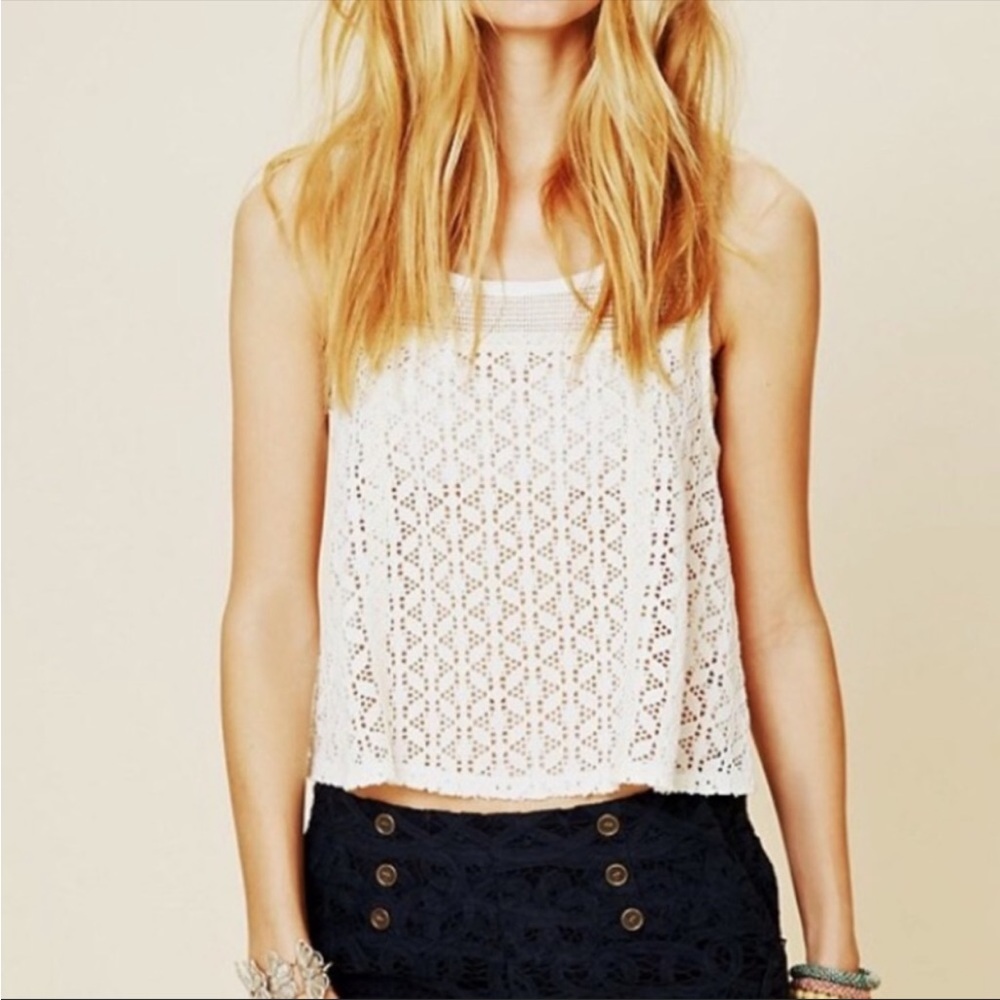 EUC Free People Ivory Crochet Boho Cropped Top